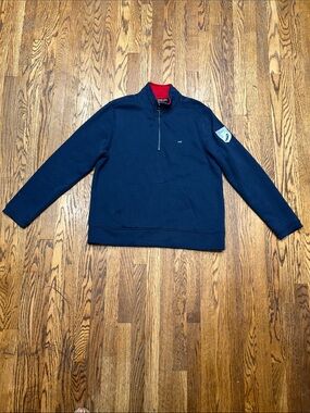 Michael Kors Navy Quarter-Zip Pullover with Red Collar Accent
